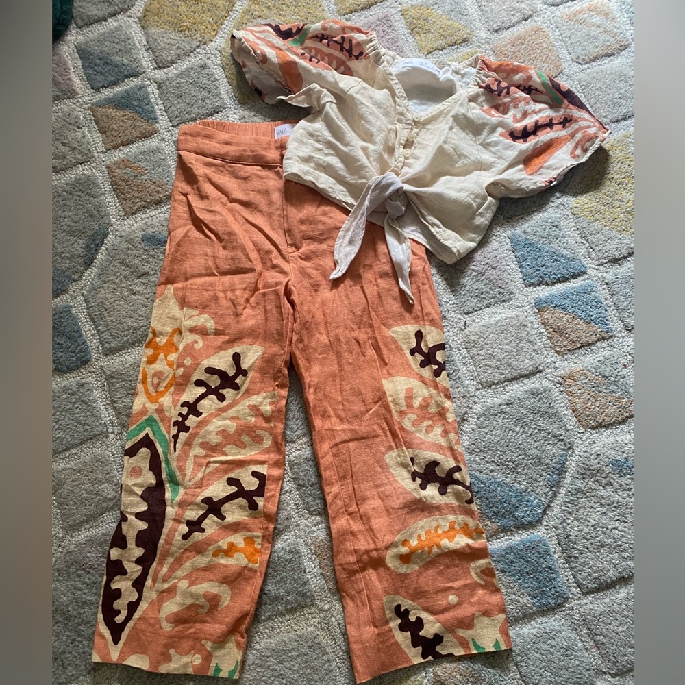 Zara kids - top and pants two-piece set -  linen/viscose blend
